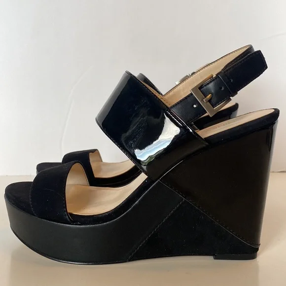 Nine West Dreamz Black Leather and Suede Wedge Sandals (Size 8.5) - Picture 5 of 14